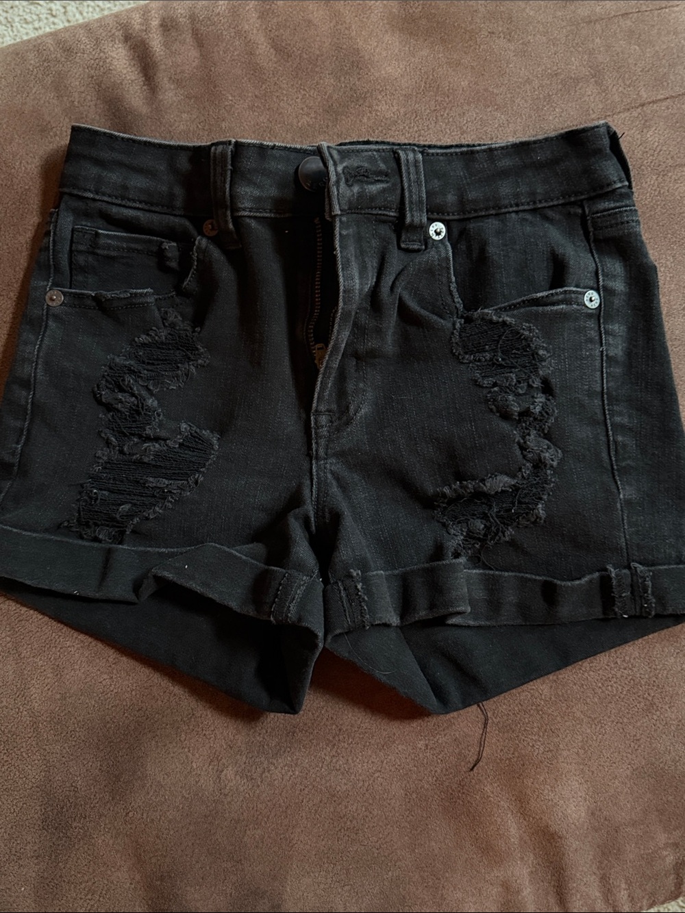 Aeropostale Black Distressed Rolled-Hem Jean Shorts